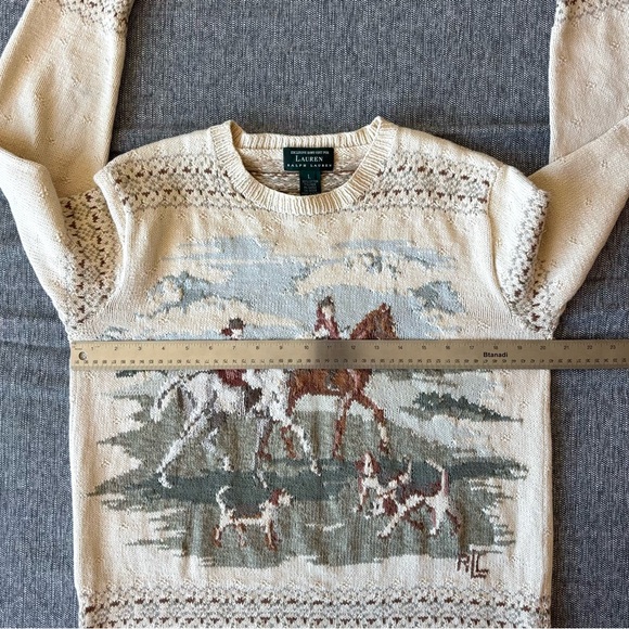 Vintage Ralph Lauren Equestrian Fox Hunt Sweater Size L Handknit Tapestry Horse - Picture 12 of 13